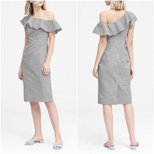 BANANA REPUBLIC Seersucker One-Shoulder Midi Dress